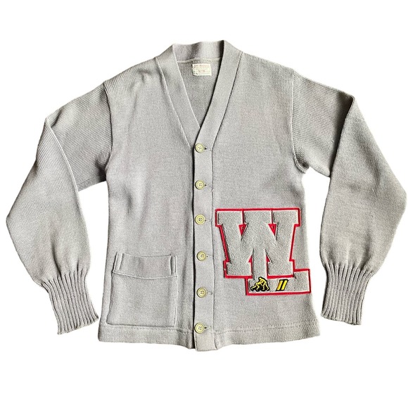 VTG McMillan Sans Knit Varsity Sweater Cardigan Worsted Wool Wrestling Grandpa - Picture 1 of 12